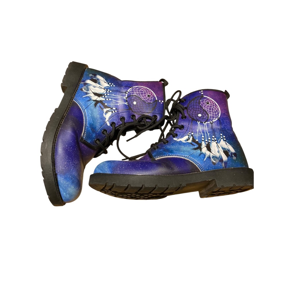 Yes We Vibe Galaxy Dreamcatcher Yin Yang Combat Boots Purple Blue Womens 6 EU 37